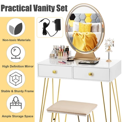 Costway Vanity Makeup Dressing Table W/ 3 Lighting Modes Mirror Touch Switch White 7 Costway Vanity Makeup Dressing Table W/ 3 Lighting Modes Mirror Touch Switch White - Image 5