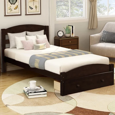 Twin Size Wood Platform Bed Frame With Storage Drawer And Slat Support-ModernLuxe 13 Twin Size Wood Platform Bed Frame With Storage Drawer And Slat Support-ModernLuxe - Image 11