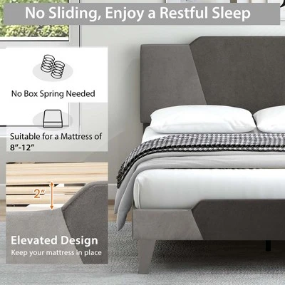 Costway Full/Qween/Twin Size Upholstered Platform Bed Frame Velvet Headboard Mattress Foundation 8 Costway Full/Qween/Twin Size Upholstered Platform Bed Frame Velvet Headboard Mattress Foundation - Image 6