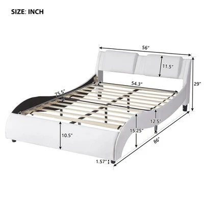 Upholstered Faux Leather Platform Bed With LED Light Bed Frame With Slatted-ModernLuxe 12 Upholstered Faux Leather Platform Bed With LED Light Bed Frame With Slatted-ModernLuxe - Image 10