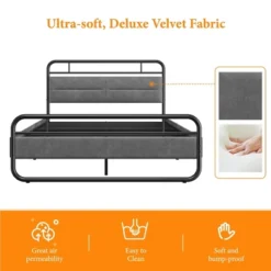 Yaheetech Metal Platform Bed Frame With Velvet Upholstered Headboard 14 Yaheetech Metal Platform Bed Frame With Velvet Upholstered Headboard -Bedroom Home Store GUEST 53e0e481 1a52 439f 88c6 6d5d29c64565