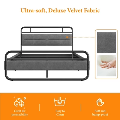 Yaheetech Metal Platform Bed Frame With Velvet Upholstered Headboard 7 Yaheetech Metal Platform Bed Frame With Velvet Upholstered Headboard - Image 5