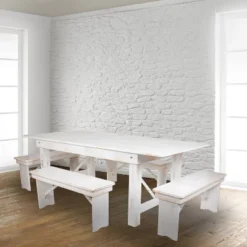 Emma And Oliver 40" X 12" Antique Rustic Solid Pine Folding Farm Bench - Portable Bench
