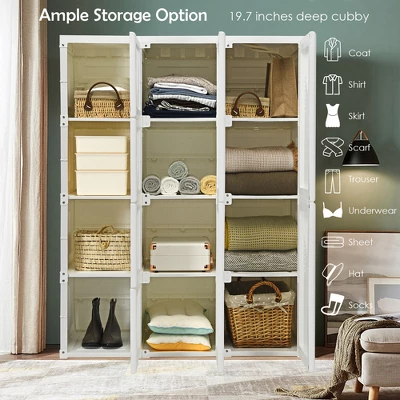 Costway Portable Closet Clothes Foldable Armoire Wardrobe Closet W/ 12 Cubby Storage 8 Costway Portable Closet Clothes Foldable Armoire Wardrobe Closet W/ 12 Cubby Storage - Image 6