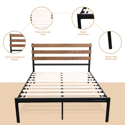 Costway Twin Size Metal Platform Bed Frame Mattress Foundation Wooden Headboard 8 Costway Twin Size Metal Platform Bed Frame Mattress Foundation Wooden Headboard - Image 6