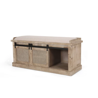 Niemi Rustic Storage Bench With Cushion Beige/ Natural/Black - Christopher Knight Home 4 Niemi Rustic Storage Bench With Cushion Beige/ Natural/Black - Christopher Knight Home - Image 2