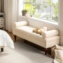 Cecilia Upholstered Bench With Removable Bolster Pillows|ARTFUL LIVING DESIGN