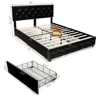 Costway Upholstered Platform Bed W/ 4 Drawers PU Leather Button Tufted Headboard 5 Costway Upholstered Platform Bed W/ 4 Drawers PU Leather Button Tufted Headboard - Image 3