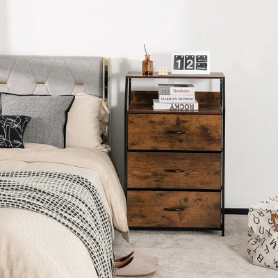 Costway 3 Drawer Dresser W/Top Shelf Storage Tower Cabinet For Bedroom Hallway Nursery 4 Costway 3 Drawer Dresser W/Top Shelf Storage Tower Cabinet For Bedroom Hallway Nursery - Image 2