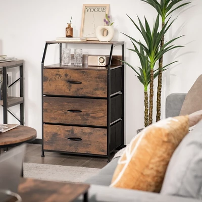 Costway 3 Drawer Dresser W/Top Shelf Storage Tower Cabinet For Bedroom Hallway Nursery 5 Costway 3 Drawer Dresser W/Top Shelf Storage Tower Cabinet For Bedroom Hallway Nursery - Image 3