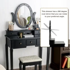 Costway Vanity Set Makeup Dressing Table W/5 Drawers 12 LED Bulb Black 14 Costway Vanity Set Makeup Dressing Table W/5 Drawers 12 LED Bulb Black -Bedroom Home Store GUEST 5b658183 e301 4324 a17a b428ad902e3d