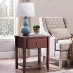 Costway Set Of 2 Nightstand Beside Table Sofa End Table Drawer Shelf
