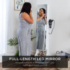 Best Choice Products Full Length LED Mirrored Jewelry Storage Organizer Cabinet W/ Interior & Exterior Lights