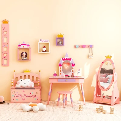Costway Kids Princess Wooden Bench Seat Toy Box Storage Organizer Children Playroom Pink 7 Costway Kids Princess Wooden Bench Seat Toy Box Storage Organizer Children Playroom Pink - Image 5
