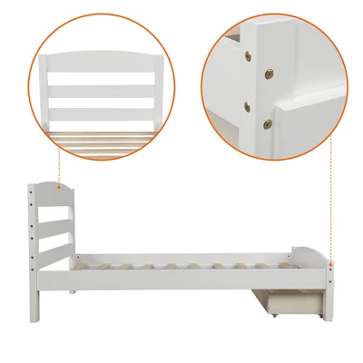 Twin Size Wood Platform Bed Frame With Storage Drawer And Slat Support-ModernLuxe 8 Twin Size Wood Platform Bed Frame With Storage Drawer And Slat Support-ModernLuxe - Image 6