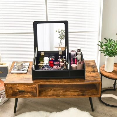 Costway 2-in-1 Vanity Dresser W/ Flip-Top Mirror Tabletop Storage Box Makeup Laptop Black 5 Costway 2-in-1 Vanity Dresser W/ Flip-Top Mirror Tabletop Storage Box Makeup Laptop Black - Image 3