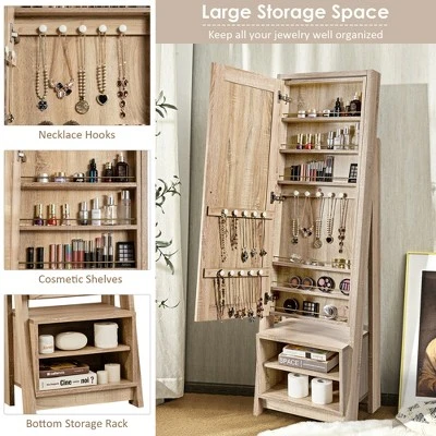 Costway Jewelry Cabinet Large Full Length Armoire 2-in-1 Stand Mirror Organizer 8 Costway Jewelry Cabinet Large Full Length Armoire 2-in-1 Stand Mirror Organizer - Image 6