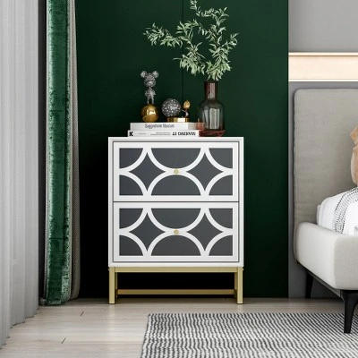 Averina 2 Drawers 45° Splicing White Mirror Front Nightstand With Storage - The Pop Maison 4 Averina 2 Drawers 45° Splicing White Mirror Front Nightstand With Storage - The Pop Maison - Image 2