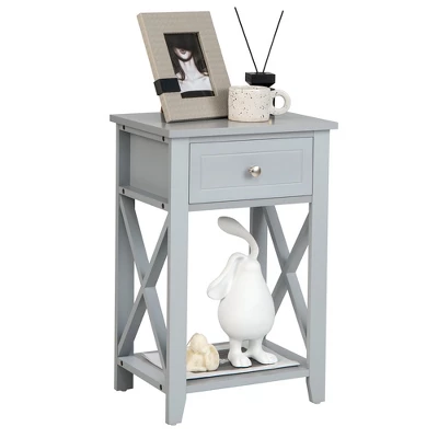 Costway Bedside Sofa End Table Nightstand With Drawer For Living Room Bedroom Grey/Black/White 11 Costway Bedside Sofa End Table Nightstand With Drawer For Living Room Bedroom Grey/Black/White - Image 9