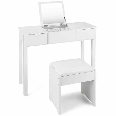 Costway White Vanity Dressing Table Furniture Stool Storage Box 11 Costway White Vanity Dressing Table Furniture Stool Storage Box - Image 9