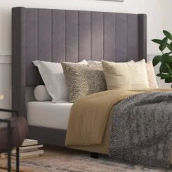 Soren Velvet Upholstered Platform Bed Frame With Wingback Headboard - Taylor & Logan