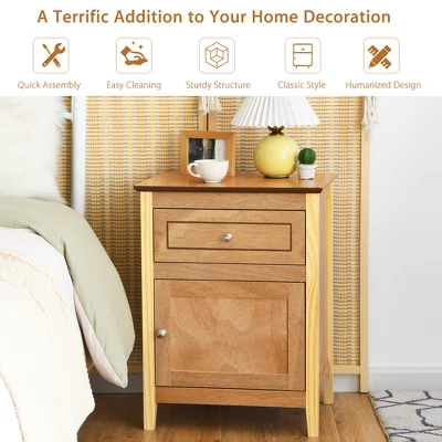 Costway 2PCS Nightstand With Drawer Accent Side End Table Storage Cabinet WhiteNatural 5 Costway 2PCS Nightstand With Drawer Accent Side End Table Storage Cabinet WhiteNatural - Image 4