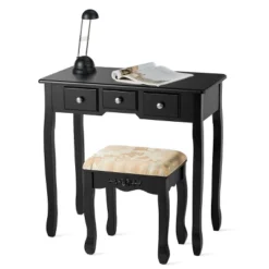 Tangkula Vanity Table Set W/ 360° Rotating Oval Mirror & Drawers Black/White 19 Tangkula Vanity Table Set W/ 360° Rotating Oval Mirror & Drawers Black/White -Bedroom Home Store GUEST 6211ae4f ec63 4320 ad76 9ce43df94fe4