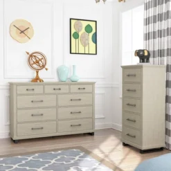 Set Of 2 24" 5 Drawer Chest And 64" 9 Drawer Dresser Beige - Accent Furniture 9 Set Of 2 24" 5 Drawer Chest And 64" 9 Drawer Dresser Beige - Accent Furniture -Bedroom Home Store GUEST 622382e6 ffc3 4d8b 9714 abc5b6793a00