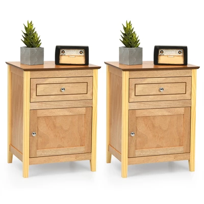 Costway 2PCS Nightstand With Drawer Accent Side End Table Storage Cabinet WhiteNatural 10 Costway 2PCS Nightstand With Drawer Accent Side End Table Storage Cabinet WhiteNatural - Image 9