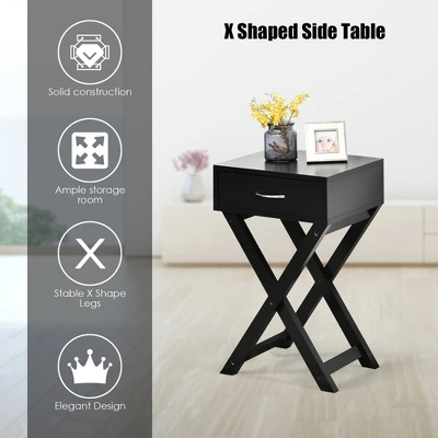 Costway 2PCS Nightstand X-Shape Drawer Accent Side End Table Modern Home Furniture Black 6 Costway 2PCS Nightstand X-Shape Drawer Accent Side End Table Modern Home Furniture Black - Image 4