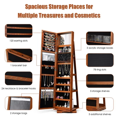 Costway 360degree Rotatable Jewelry Cabinet 2-in-1 Lockable Mirrored Organizer 9 Costway 360degree Rotatable Jewelry Cabinet 2-in-1 Lockable Mirrored Organizer - Image 8