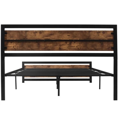 HOMCOM Queen Platform Bed Frame With Headboard & Footboard, Strong Metal Slat Support Full Bed Frame W/ Underbed Storage Space, No Box Spring Needed, 63''x82''x40.5'' 6 HOMCOM Queen Platform Bed Frame With Headboard & Footboard, Strong Metal Slat Support Full Bed Frame W/ Underbed Storage Space, No Box Spring Needed, 63''x82''x40.5'' - Image 4