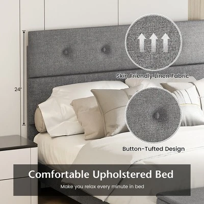 Costway Full Upholstered Bed Frame With Ottoman Storage Linen Button Tufted Headboard 9 Costway Full Upholstered Bed Frame With Ottoman Storage Linen Button Tufted Headboard - Image 7