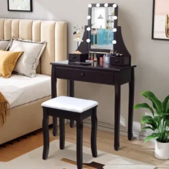 Costway Vanity Table 10 Dimmable Bulbs Makeup Desk WhiteBlackBrown 23 Costway Vanity Table 10 Dimmable Bulbs Makeup Desk WhiteBlackBrown -Bedroom Home Store GUEST 662986b4 5e18 4ab0 8356 0575197f9426