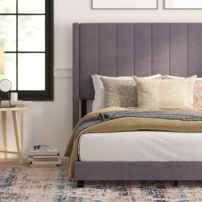 Soren Velvet Upholstered Platform Bed Frame With Wingback Headboard - Taylor & Logan 4 Soren Velvet Upholstered Platform Bed Frame With Wingback Headboard - Taylor & Logan - Image 2
