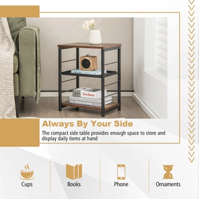 Tangkula 3-Tier Industrial Side Table Nightstand With Removable Mesh Metal Shelf Adjustable Leveling Foot Pads End Table 7 Tangkula 3-Tier Industrial Side Table Nightstand With Removable Mesh Metal Shelf Adjustable Leveling Foot Pads End Table - Image 5