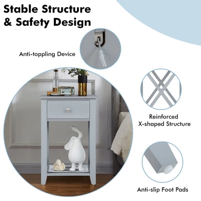 Costway Bedside Sofa End Table Nightstand With Drawer For Living Room Bedroom Grey/Black/White 9 Costway Bedside Sofa End Table Nightstand With Drawer For Living Room Bedroom Grey/Black/White - Image 7