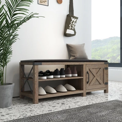 Modern Farmhouse Shoe Bench, Light Brown - ModernLuxe 4 Modern Farmhouse Shoe Bench, Light Brown - ModernLuxe - Image 2