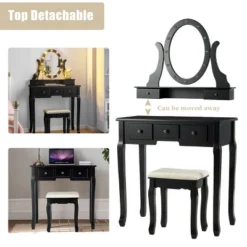 Costway Vanity Set Makeup Dressing Table W/5 Drawers 12 LED Bulb Black 16 Costway Vanity Set Makeup Dressing Table W/5 Drawers 12 LED Bulb Black -Bedroom Home Store GUEST 68872b9e 0e07 4dc0 9777 ddec59c01a86