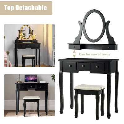 Costway Vanity Set Makeup Dressing Table W/5 Drawers 12 LED Bulb Black 8 Costway Vanity Set Makeup Dressing Table W/5 Drawers 12 LED Bulb Black - Image 6