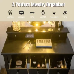 Costway Vanity Set Makeup Dressing Table W/5 Drawers 12 LED Bulb Black 15 Costway Vanity Set Makeup Dressing Table W/5 Drawers 12 LED Bulb Black -Bedroom Home Store GUEST 68b79d0e 2592 4d43 977e 1c13c4b0b98c