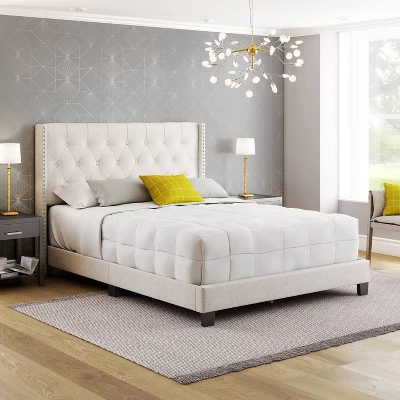 Maya Wingback Button Tufted Linen Upholstered Platform Bed With Nailhead Trim - Eco Dream 6 Maya Wingback Button Tufted Linen Upholstered Platform Bed With Nailhead Trim - Eco Dream - Image 4