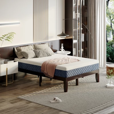 Costway Full Size Wood Bed Frame & 10'' Foam Mattress Set CertiPUR-US Certified Natural/Espresso 2 Costway Full Size Wood Bed Frame & 10'' Foam Mattress Set CertiPUR-US Certified Natural/Espresso