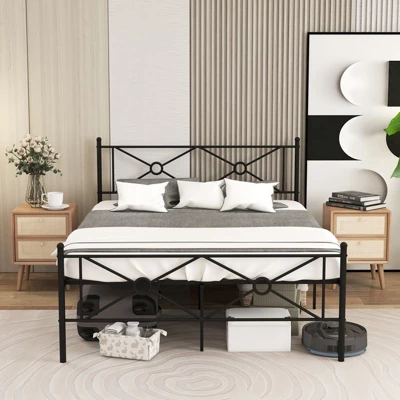 Costway Full/Queen Size Metal Platform Bed Frame W/ Headboard Mattress Foundation 4 Costway Full/Queen Size Metal Platform Bed Frame W/ Headboard Mattress Foundation - Image 2