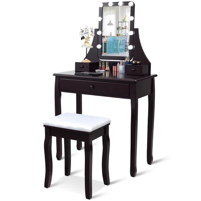 Costway Vanity Table 10 Dimmable Bulbs Makeup Desk WhiteBlackBrown 4 Costway Vanity Table 10 Dimmable Bulbs Makeup Desk WhiteBlackBrown - Image 2