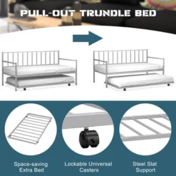 Costway Twin Metal Daybed With Roll Out Trundle Heavy Duty Frame Sofa Bed Set 13 Costway Twin Metal Daybed With Roll Out Trundle Heavy Duty Frame Sofa Bed Set -Bedroom Home Store GUEST 6b67bcb9 ee91 47d2 abf2 44879e5cc84a