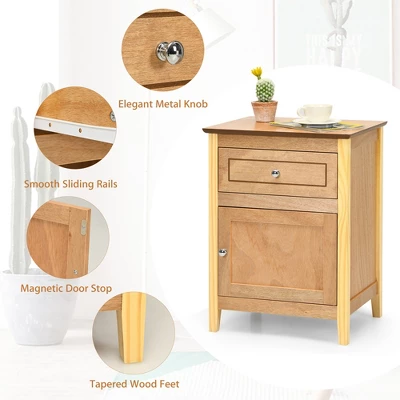 Costway 2PCS Nightstand With Drawer Accent Side End Table Storage Cabinet WhiteNatural 7 Costway 2PCS Nightstand With Drawer Accent Side End Table Storage Cabinet WhiteNatural - Image 6