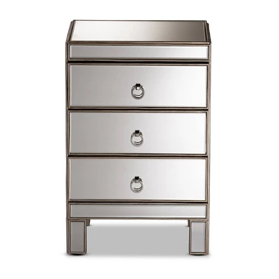 Ewan Mirrored 3 Drawer Nightstand Silver - Baxton Studio 4 Ewan Mirrored 3 Drawer Nightstand Silver - Baxton Studio - Image 2
