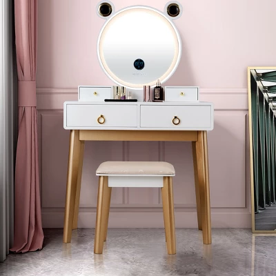 Costway Vanity Dressing Table Set Touch Screen Dimming Mirror 3 Costway Vanity Dressing Table Set Touch Screen Dimming Mirror