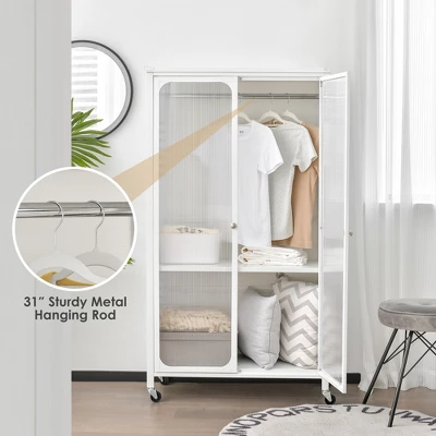 Costway Storage Wardrobe Cabinet Mobile Armoire Closet With Hanging Rod & Adjustable Shelf 6 Costway Storage Wardrobe Cabinet Mobile Armoire Closet With Hanging Rod & Adjustable Shelf - Image 4